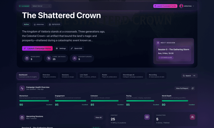 Audio control dashboard